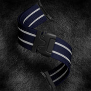 For Samsung Galaxy Watch Ultra 47mm Parachute Buckle Stripe Nylon Elastic Braided Watch Band(Midnight Blue White)