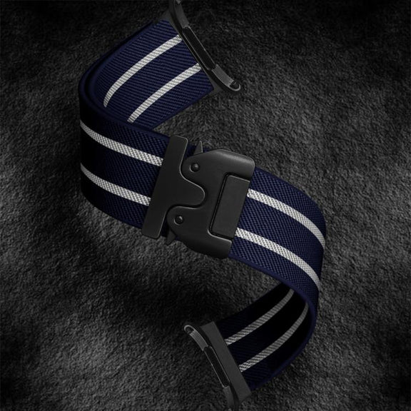 For Samsung Galaxy Watch Ultra 47mm Parachute Buckle Stripe Nylon Elastic Braided Watch Band(Midnight Blue White)