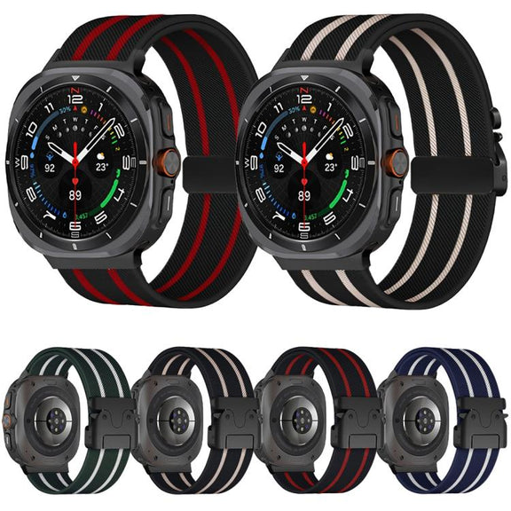 For Samsung Galaxy Watch Ultra 47mm Parachute Buckle Stripe Nylon Elastic Braided Watch Band(Black Starlight)