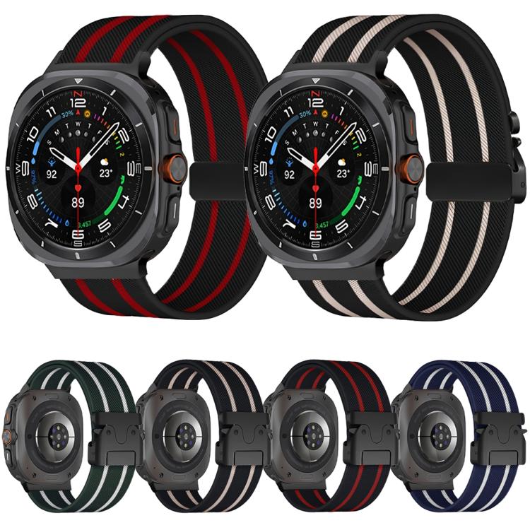 For Samsung Galaxy Watch Ultra 47mm Parachute Buckle Stripe Nylon Elastic Braided Watch Band(Midnight Blue White) - free shipping - PMc TechLife - Order now!
