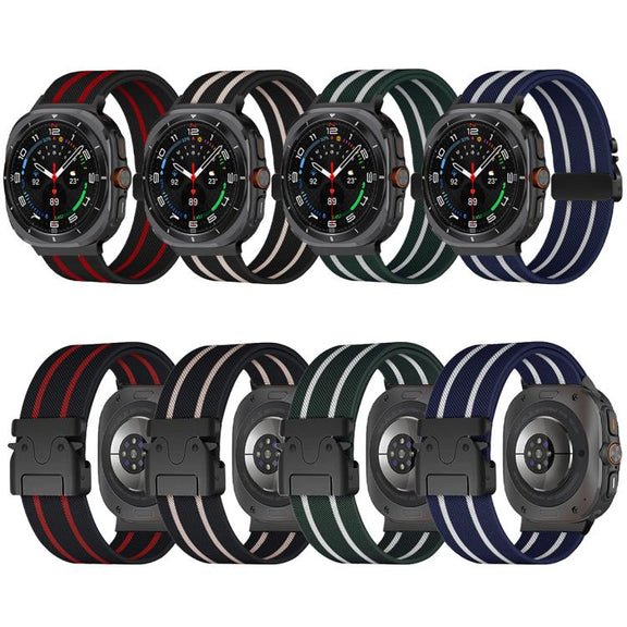 For Samsung Galaxy Watch Ultra 47mm Parachute Buckle Stripe Nylon Elastic Braided Watch Band(Black Starlight)