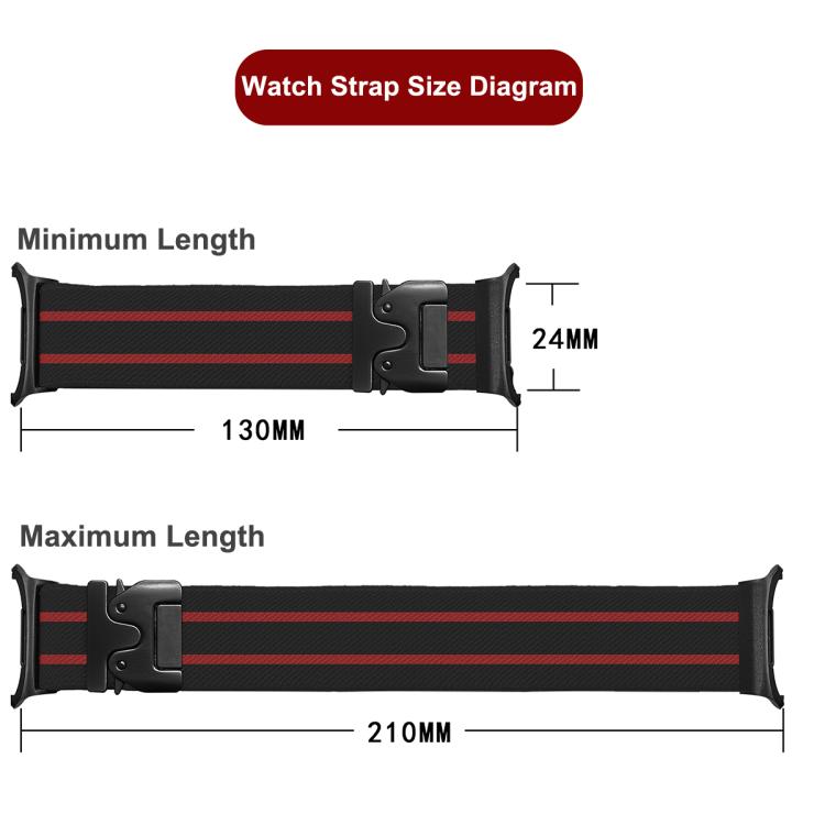 For Samsung Galaxy Watch Ultra 47mm Parachute Buckle Stripe Nylon Elastic Braided Watch Band(Black Starlight)