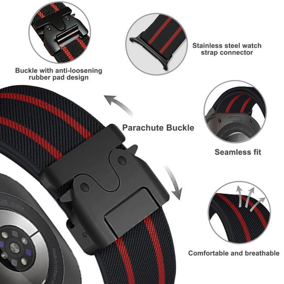 For Samsung Galaxy Watch Ultra 47mm Parachute Buckle Stripe Nylon Elastic Braided Watch Band(Black Starlight)