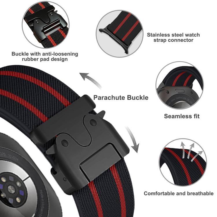 For Samsung Galaxy Watch Ultra 47mm Parachute Buckle Stripe Nylon Elastic Braided Watch Band(Black Starlight)