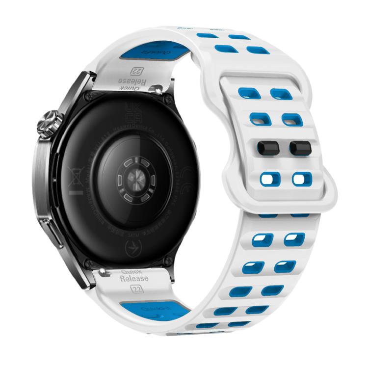 22mm Double-row Hole Studded Buckle Silicone Watch Band(White Blue) - 22mm Bands by PMc TechLife | Online Shopping South Africa | PMc TechLife | Buy Now Pay Later Mobicred