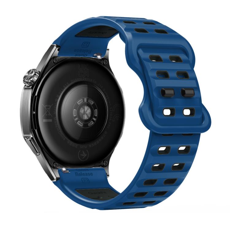 22mm Double-row Hole Studded Buckle Silicone Watch Band(Royal Blue Black) - free shipping - PMc TechLife - Order now!