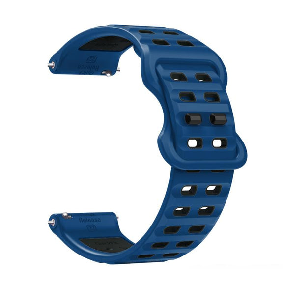 22mm Double-row Hole Studded Buckle Silicone Watch Band(Royal Blue Black)