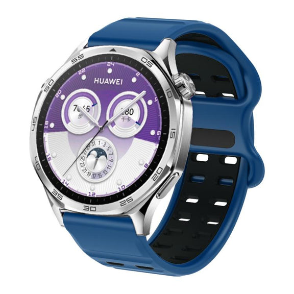 22mm Double-row Hole Studded Buckle Silicone Watch Band(Royal Blue Black)
