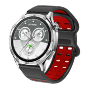 22mm Double-row Hole Studded Buckle Silicone Watch Band(Black Red)