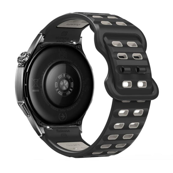 22mm Double-row Hole Studded Buckle Silicone Watch Band(Black Grey)