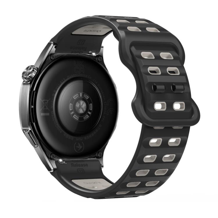 22mm Double-row Hole Studded Buckle Silicone Watch Band(Black Grey)