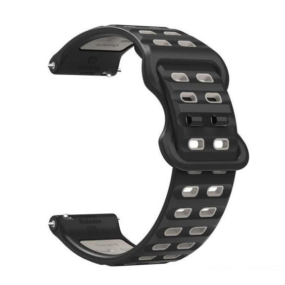 22mm Double-row Hole Studded Buckle Silicone Watch Band(Black Grey)