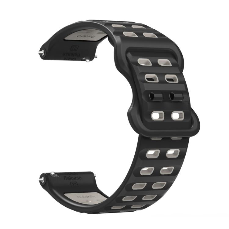 22mm Double-row Hole Studded Buckle Silicone Watch Band(Black Grey)