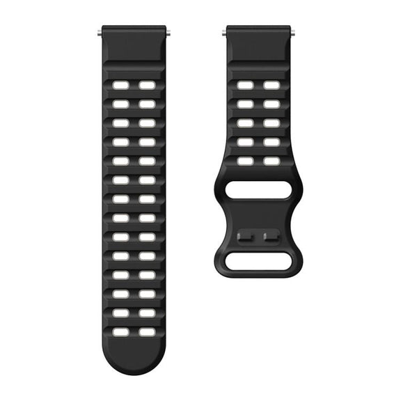 22mm Double-row Hole Studded Buckle Silicone Watch Band(Black Grey)