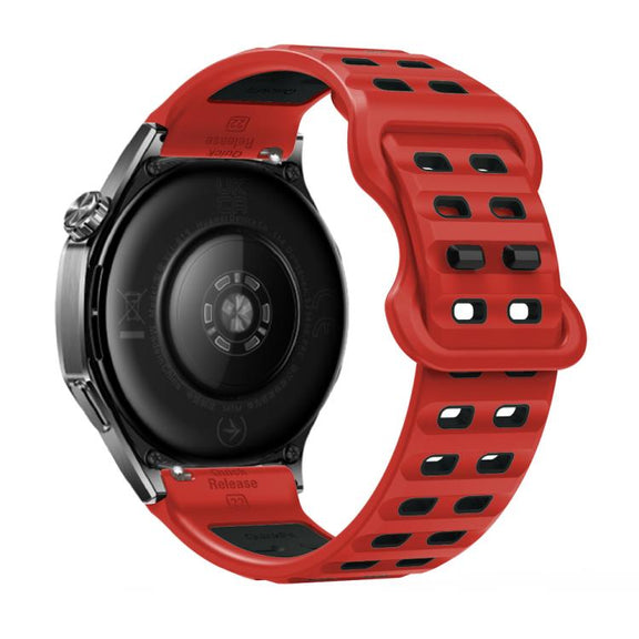 22mm Double-row Hole Studded Buckle Silicone Watch Band(Red Black)
