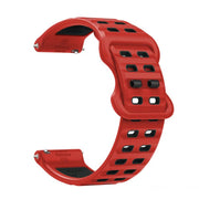 22mm Double-row Hole Studded Buckle Silicone Watch Band(Red Black)