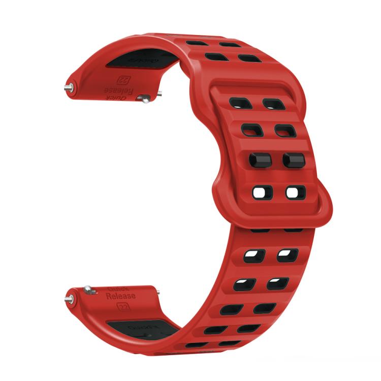 22mm Double-row Hole Studded Buckle Silicone Watch Band(Red Black)