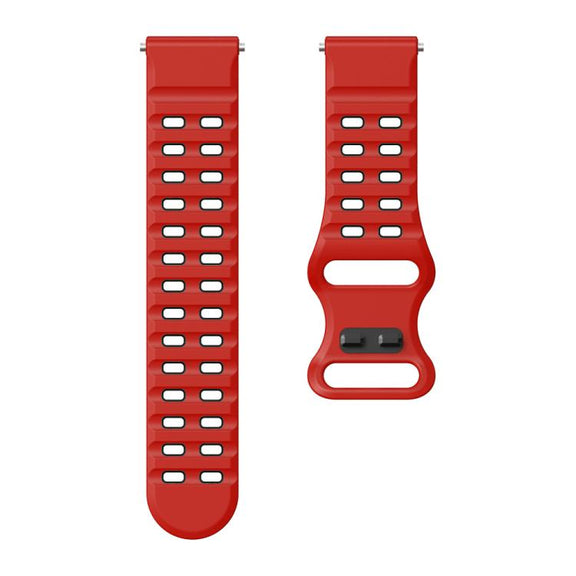 22mm Double-row Hole Studded Buckle Silicone Watch Band(Red Black)