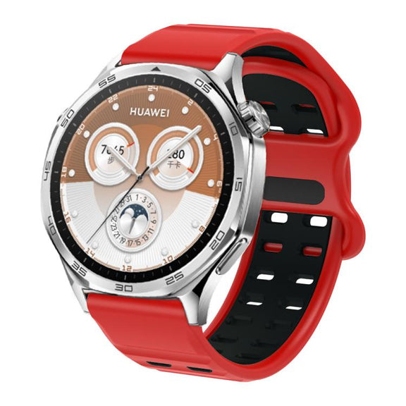 22mm Double-row Hole Studded Buckle Silicone Watch Band(Red Black)