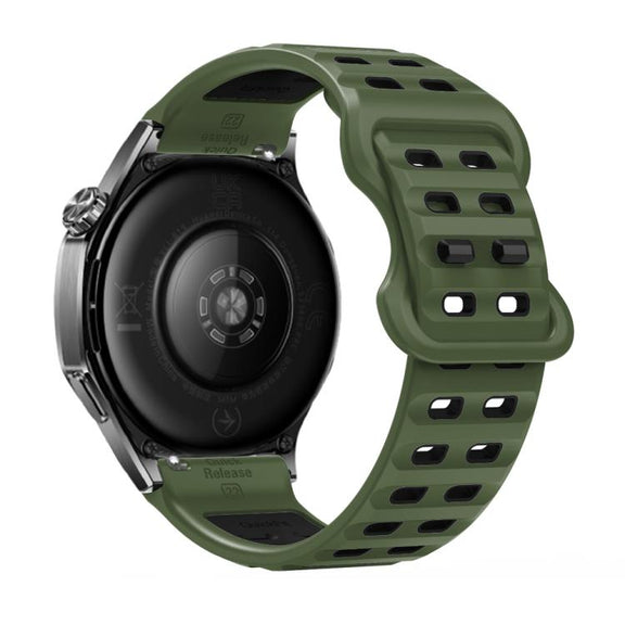 22mm Double-row Hole Studded Buckle Silicone Watch Band(Army Green Black)