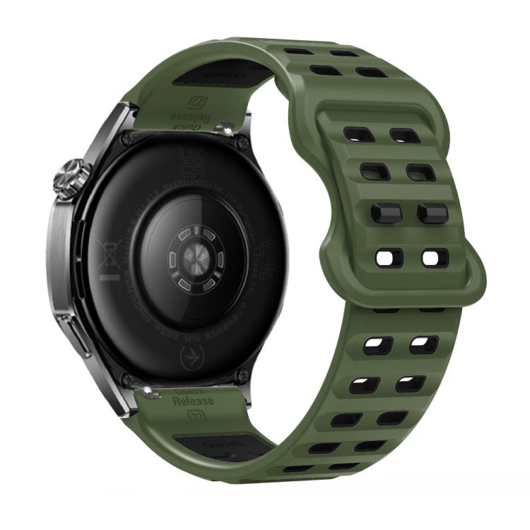 22mm Double-row Hole Studded Buckle Silicone Watch Band(Army Green Black)