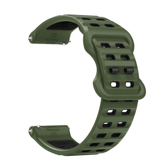 22mm Double-row Hole Studded Buckle Silicone Watch Band(Army Green Black)