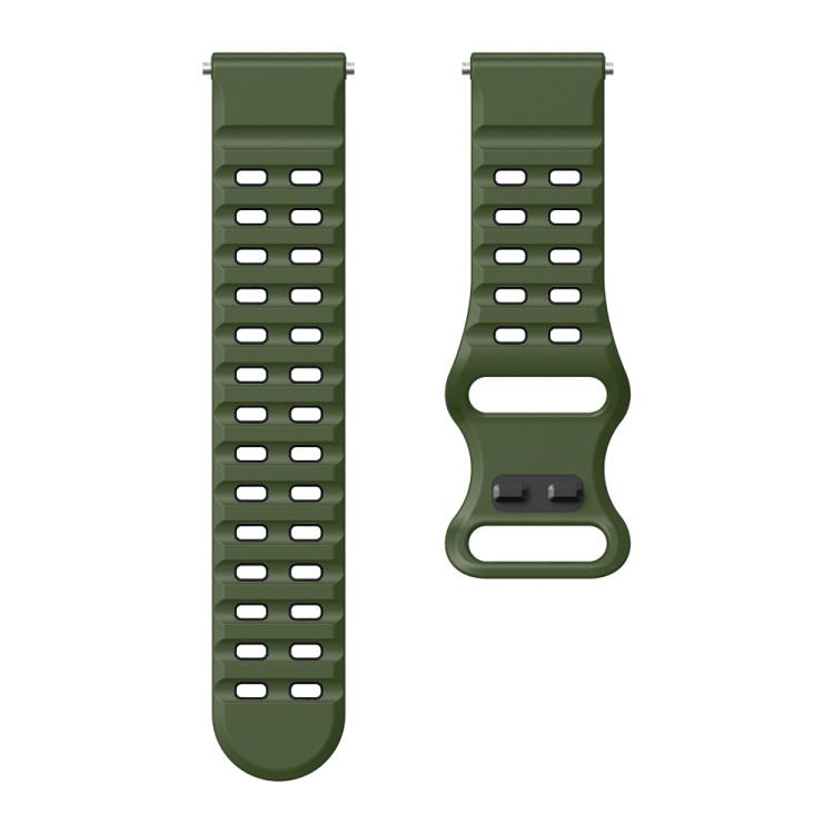 22mm Double-row Hole Studded Buckle Silicone Watch Band(Army Green Black)