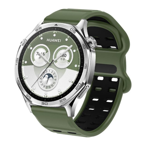 22mm Double-row Hole Studded Buckle Silicone Watch Band(Army Green Black)