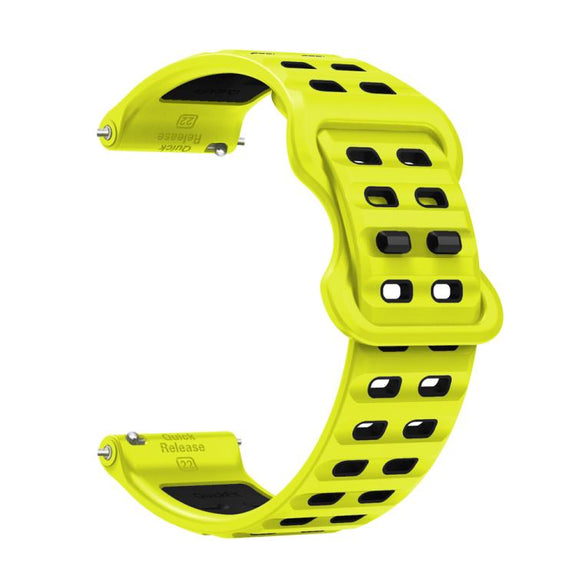 22mm Double-row Hole Studded Buckle Silicone Watch Band(Lime Black)