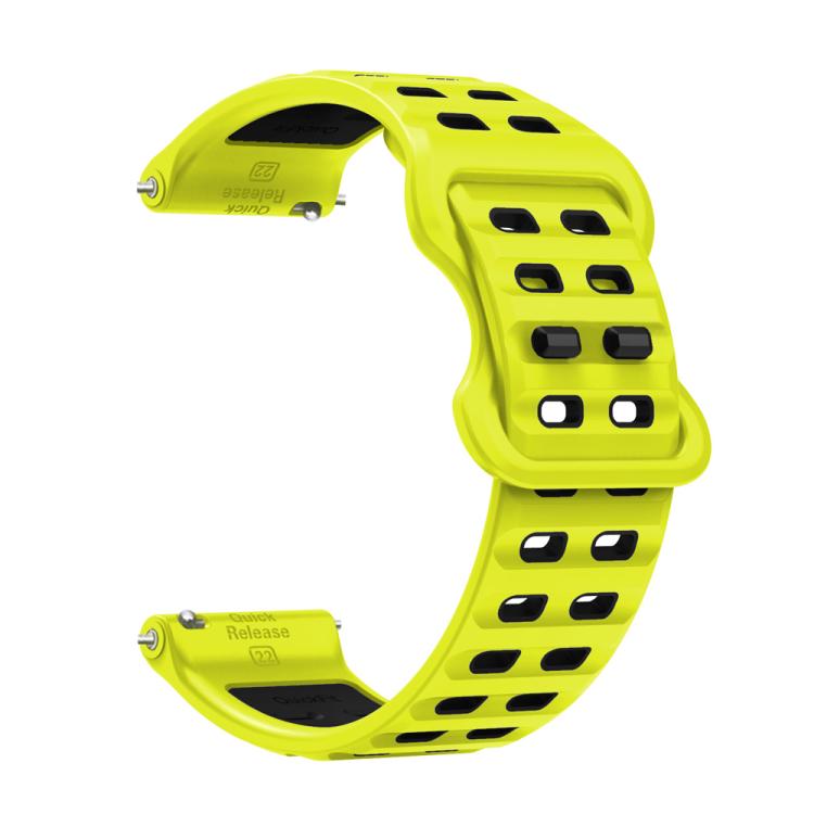 22mm Double-row Hole Studded Buckle Silicone Watch Band(Lime Black)
