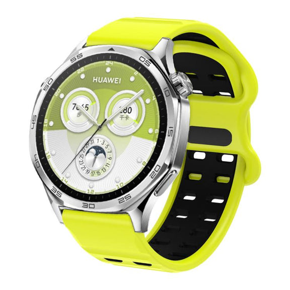 22mm Double-row Hole Studded Buckle Silicone Watch Band(Lime Black)
