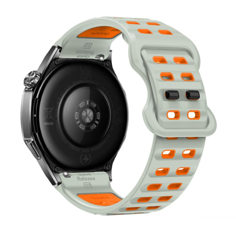 22mm Double-row Hole Studded Buckle Silicone Watch Band(Fog Grey Orange)