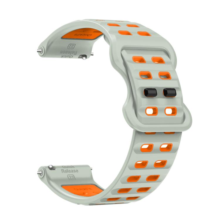 22mm Double-row Hole Studded Buckle Silicone Watch Band(Fog Grey Orange)