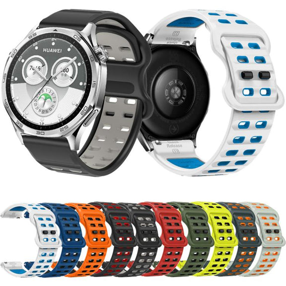 22mm Double-row Hole Studded Buckle Silicone Watch Band(Orange Black)