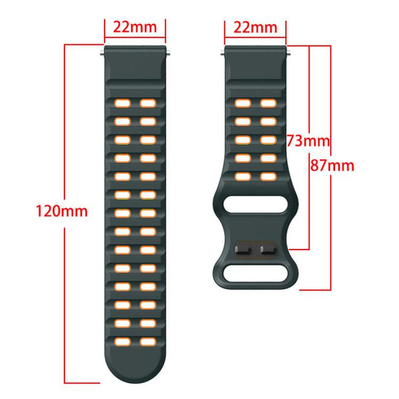 22mm Double-row Hole Studded Buckle Silicone Watch Band(Black Red)