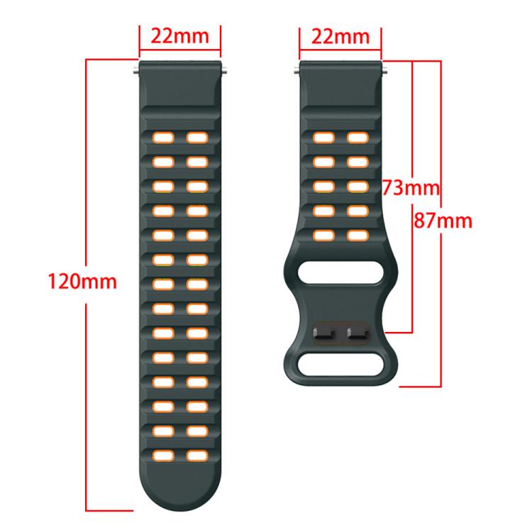 22mm Double-row Hole Studded Buckle Silicone Watch Band(Black Red)