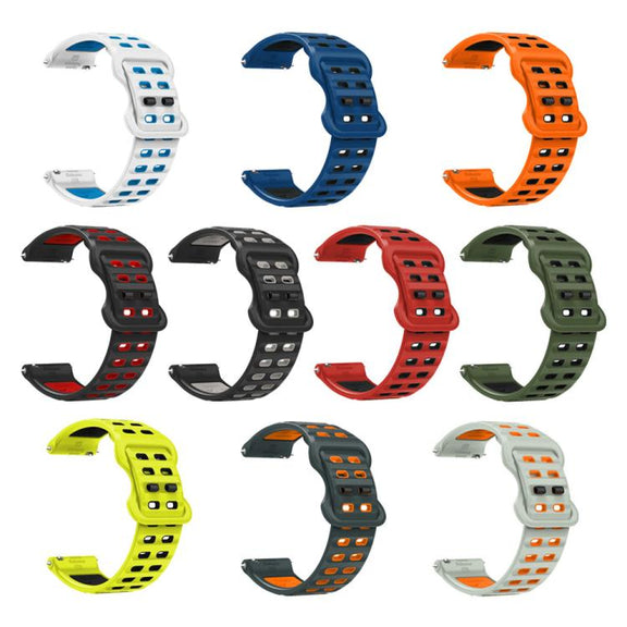 22mm Double-row Hole Studded Buckle Silicone Watch Band(Red Black)