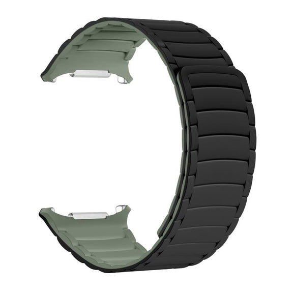 For Samsung Galaxy Watch Ultra 47mm Silicone Sport Magnetic Watch Band(Black+Light Green)