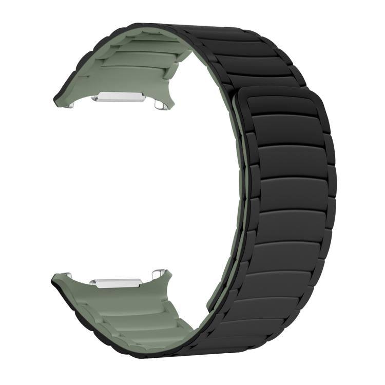 For Samsung Galaxy Watch Ultra 47mm Silicone Sport Magnetic Watch Band(Black+Light Green)