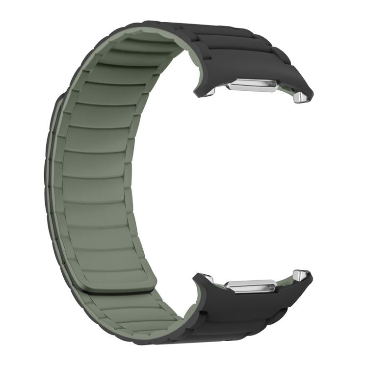 For Samsung Galaxy Watch Ultra 47mm Silicone Sport Magnetic Watch Band(Black+Light Green)