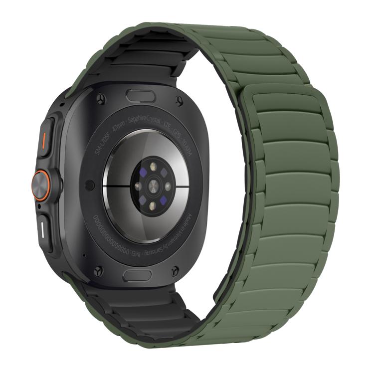 For Samsung Galaxy Watch Ultra 47mm Silicone Sport Magnetic Watch Band(Army Green+Black)
