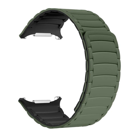 For Samsung Galaxy Watch Ultra 47mm Silicone Sport Magnetic Watch Band(Army Green+Black)
