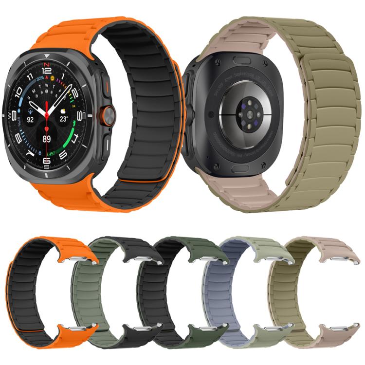 For Samsung Galaxy Watch Ultra 47mm Silicone Sport Magnetic Watch Band(Light Khaki+Light Blue Gray)