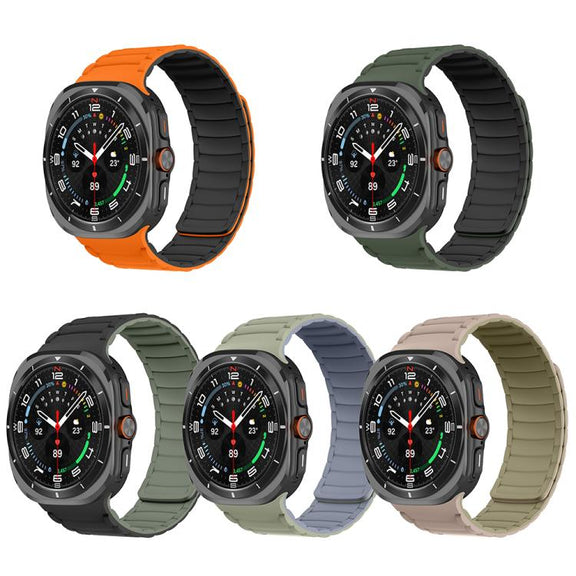 For Samsung Galaxy Watch Ultra 47mm / Ultra 2025 Silicone Sport Magnetic Watch Band(Camel+Bean Pink)