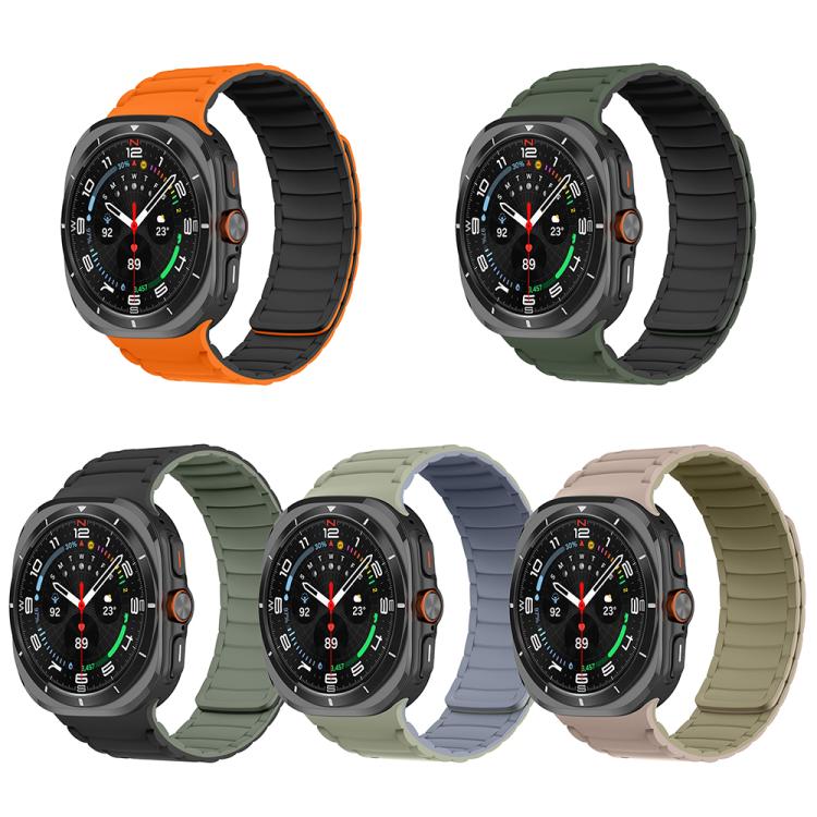 For Samsung Galaxy Watch Ultra 47mm Silicone Sport Magnetic Watch Band(Black+Light Green) - free shipping - PMc TechLife - Order now!