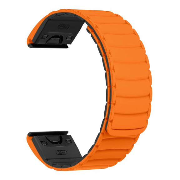 For Garmin Watch 26mm Quick Release Silicone Sport Magnetic Watch Band(Orange+Black)