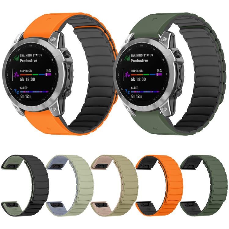 For Garmin Watch 26mm Quick Release Silicone Sport Magnetic Watch Band(Orange+Black)