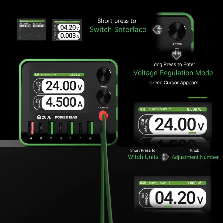 2UUL PC01 POWER MAX 200W Multi-Port Charger Adjustable Voltage Power Supply, Plug:EU Plug