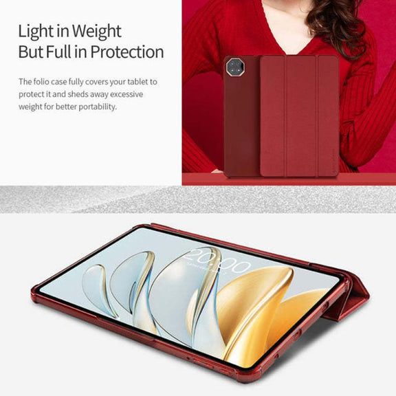 For Teclast T60AI 3-Fold Holder Folio Leather Tablet Smart Case(Red)