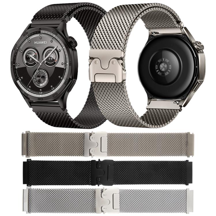 22mm Parachute Buckle Milanese Metal Steel Mesh Watch Band(Silver)